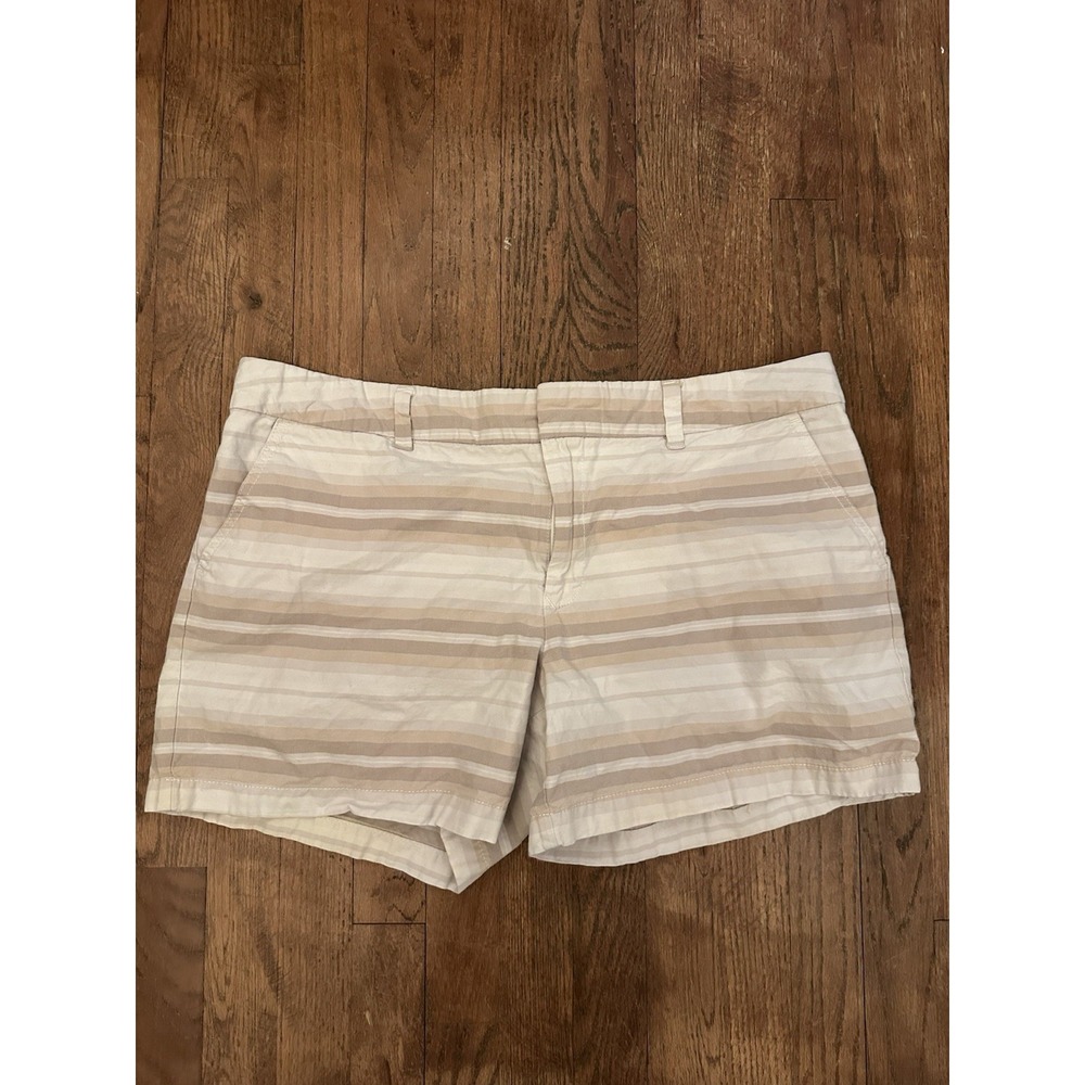 Tommy Hilfiger Shorts Women's Sz 16 Brown White Twill Striped Button Pockets